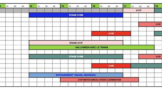 Planning entraînements Vacances TOUSSAINT